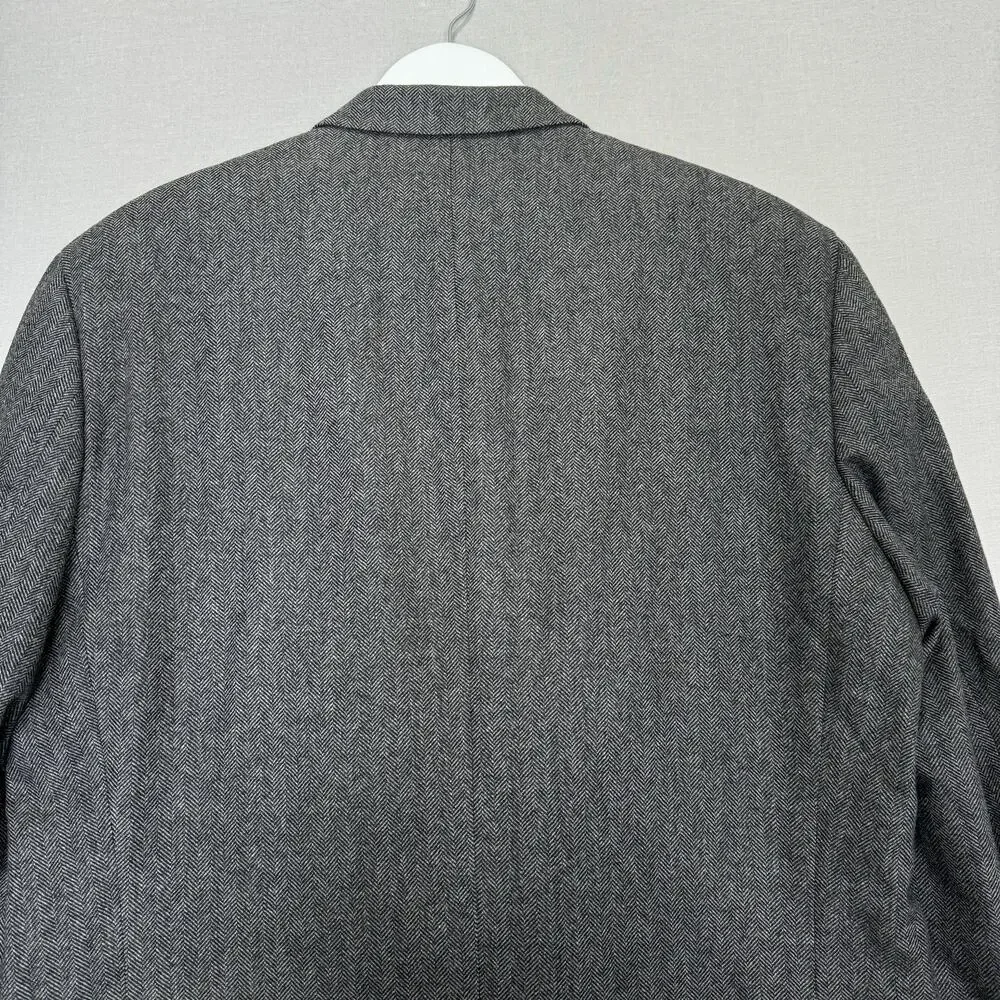 Lauren Ralph Lauren‎ Herringbone Blazer Mens 46R Wool Cashmere Gray Old Money